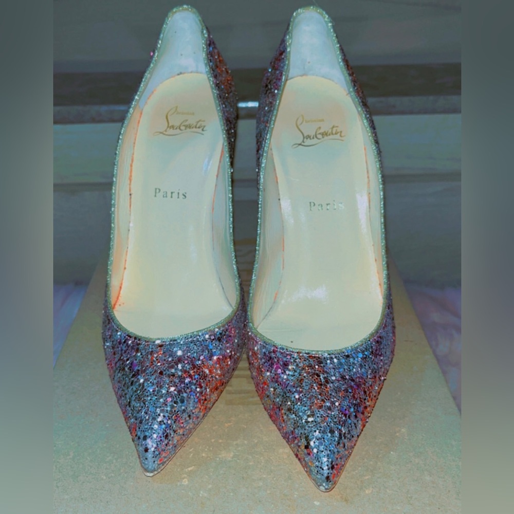 Christian Louboutin Glitter Rose Gold Pigalle Follies 100 Mm Pumps